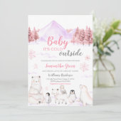 Roze Baby Het is koud buiten Baby shower Kaart (Staand voorkant)