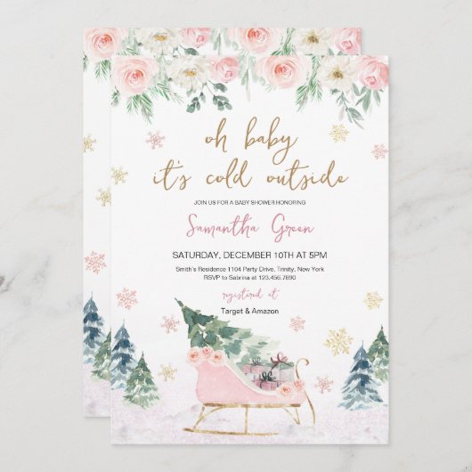 Roze Baby Het is koud buiten Baby shower Kaart (Voorkant / Achterkant)
