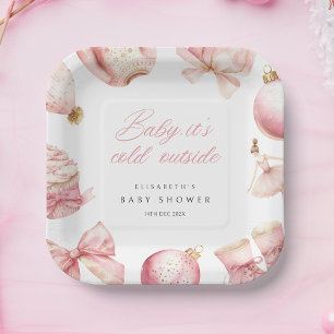 Roze Baby Het is koud buiten Baby shower Papieren Bordje