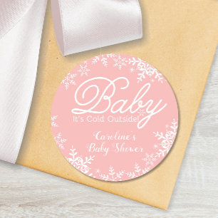 Roze Baby Het is koud buiten Baby shower sneeuwvlo Ronde Sticker