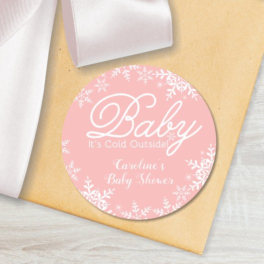 Roze Baby Het is koud buiten Baby shower sneeuwvlo Ronde Sticker