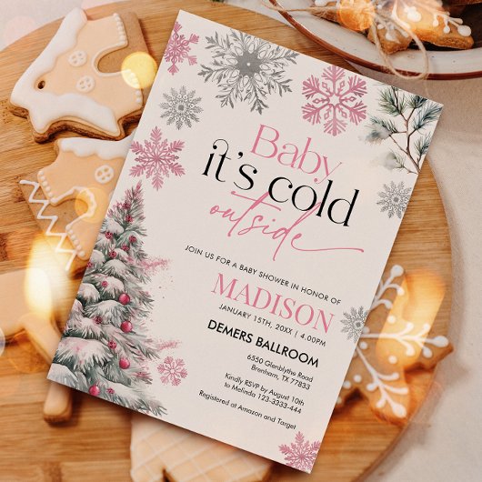 Roze Baby Het is Koud Buiten Baby shower Uitnodigi Kaart
