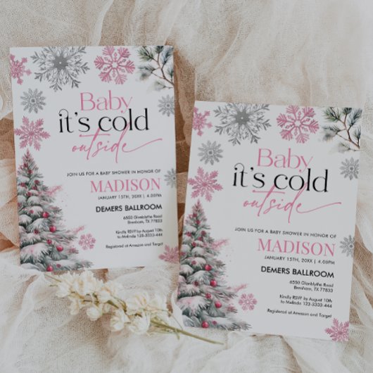Roze Baby Het is Koud Buiten Baby shower Uitnodigi Kaart