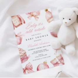 Roze Baby Het is Koud Buiten Baby shower Uitnodigi Kaart