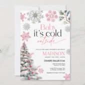 Roze Baby Het is Koud Buiten Baby shower Uitnodigi Kaart (Voorkant)