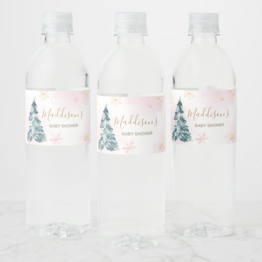 Roze Baby Het is koud buiten Baby shower Waterfles Etiket (Flessen)