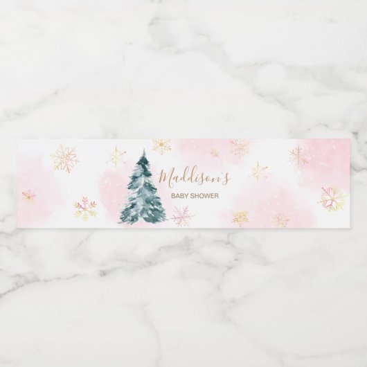 Roze Baby Het is koud buiten Baby shower Waterfles Etiket (Enkel label)