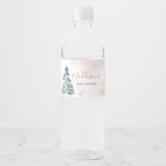 Roze Baby Het is koud buiten Baby shower Waterfles Etiket (Voorkant)