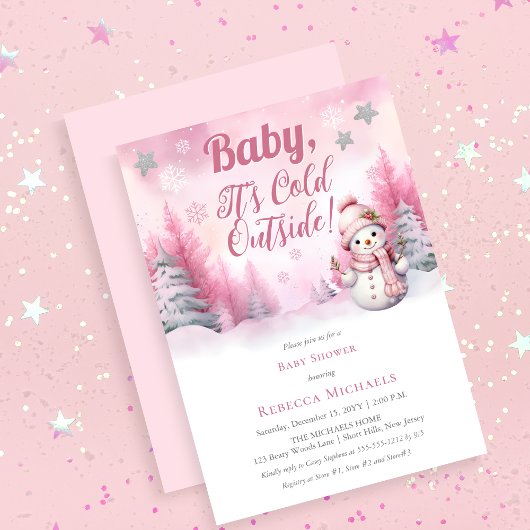 Roze Baby Het is koud buiten Snow Girl Baby shower Kaart
