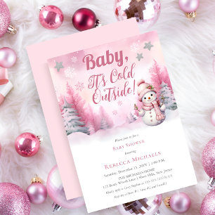Roze Baby Het is koud buiten Snow Girl Baby shower Kaart