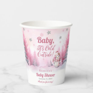 Roze Baby Het is koud buiten Snow Girl Baby shower Papieren Bekers