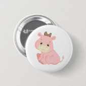 Roze Baby Hippo Ronde Button 5,7 Cm (Voorkant /achterkant)