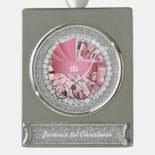 Roze Baby Hoogachting Jewel Faux Glitter Verzilverd Banner Ornament