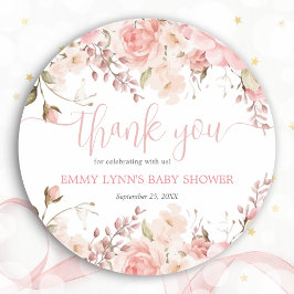 Roze Baby In Bloom Baby Shower Bedankt  Ronde Sticker