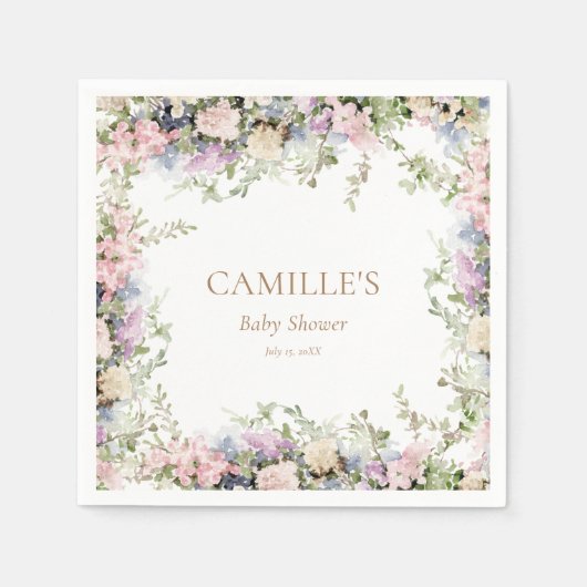 Roze Baby in Bloom Baby shower Dank u label Servet (Voorkant)