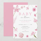 Roze Baby in Bloom Baby shower Invitation Kaart (Voorkant / Achterkant)