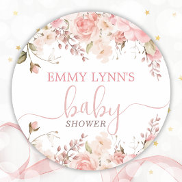 Roze Baby In Bloom Baby Shower  Ronde Sticker