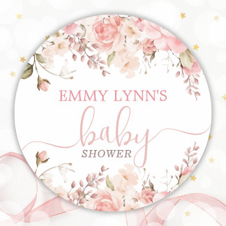 Roze Baby In Bloom Baby Shower  Ronde Sticker