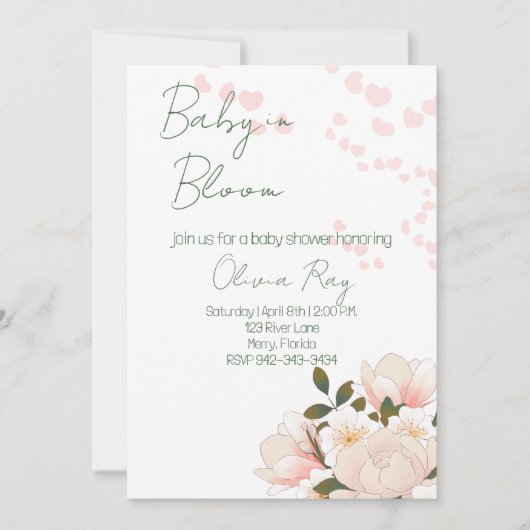 Roze Baby in Bloom Baby shower Uitnodiging (Voorkant)