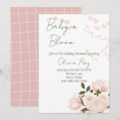 Roze Baby in Bloom Baby shower Uitnodiging (Voorkant / Achterkant)
