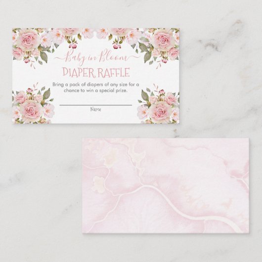 Roze Baby in Bloom Bloemen Luier Raffle Enclosure Informatiekaartje (Voorkant / Achterkant)