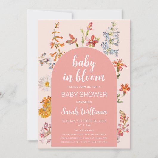 Roze Baby in Bloom Bloemen Meisje Douche Wildflowe Kaart (Voorkant)
