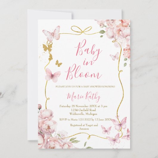 Roze Baby in Bloom Bloemuitnodiging Kaart (Voorkant)