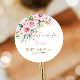 Roze Baby in Bloom Boho Bloemen Baby shower Bedankjes Labels