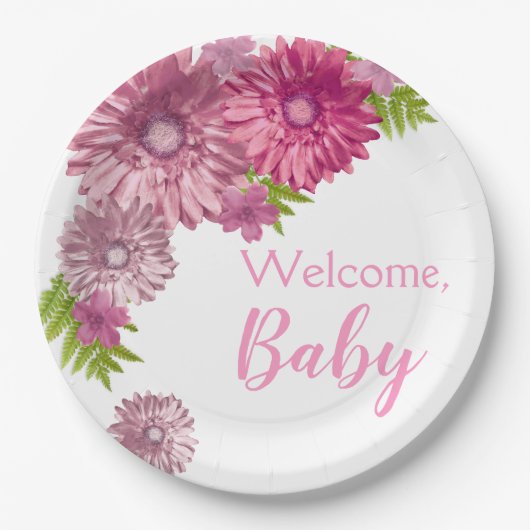 Roze Baby in Bloom Brunch Shower Papieren Bordje (Voorkant)