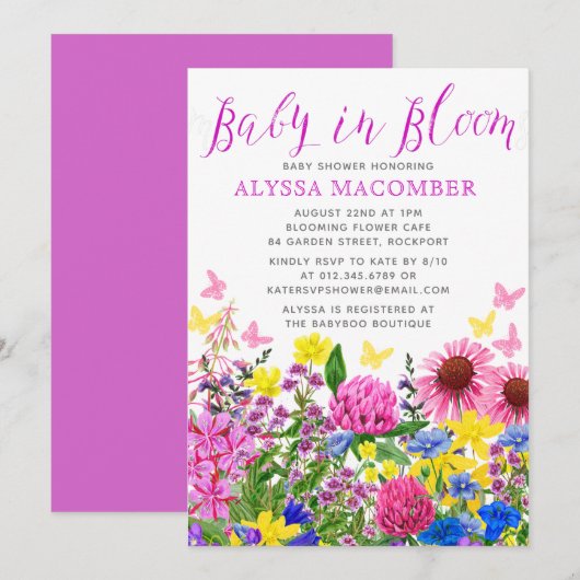 Roze Baby in Bloom Floral Baby shower Kaart (Voorkant / Achterkant)