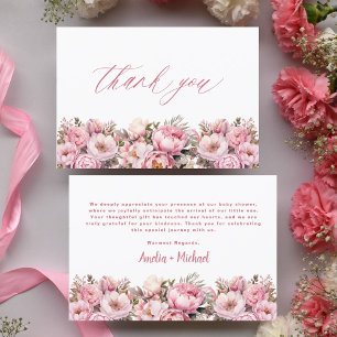 Roze Baby in Bloom   Floral Peony Baby shower Bedankkaart