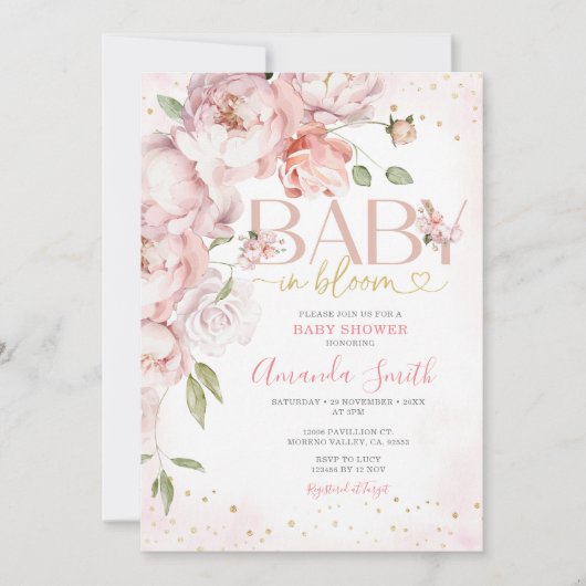 Roze Baby in Bloom Flowers Meisje Baby shower Kaart (Voorkant)