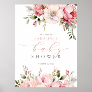 Roze Baby in Bloom Meisje Baby shower Welkomstbord Poster