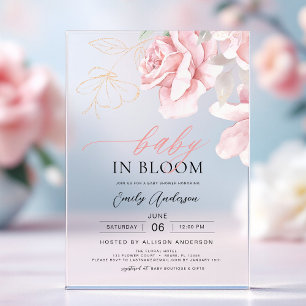Roze Baby in Bloom Shower Bloem Meisje Acryl Uitnodigingen