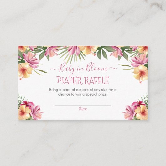 Roze Baby in Bloom Tropische Floral Diaper Raffle Informatiekaartje (Voorkant)
