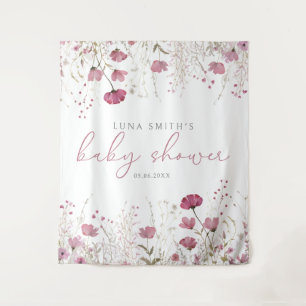 Roze Baby In Bloom Wildflower Baby Shower Achtergr Wandkleed