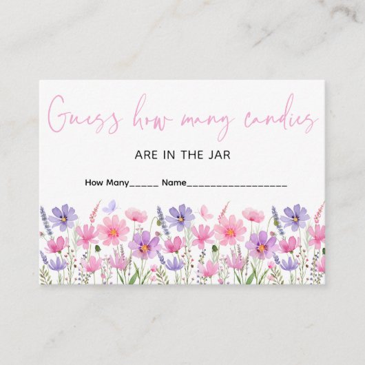 Roze Baby in Bloom Wildflower Raad Hoeveel Spel Informatiekaartje (Voorkant)