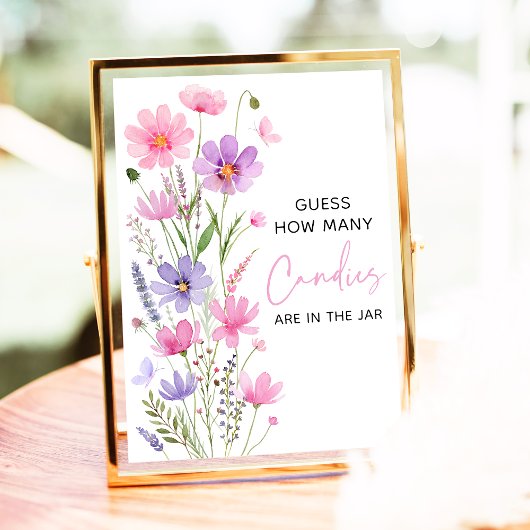 Roze Baby in Bloom Wildflower Raad Hoeveel Spel Poster