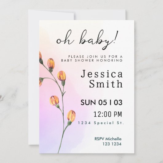 Roze Baby in het Baby shower Bloom nodigt uit Kaart (Voorkant)