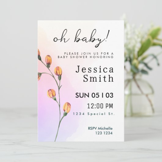 Roze Baby in het Baby shower Bloom nodigt uit Kaart (Staand voorkant)