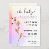 Roze Baby in het Baby shower Bloom nodigt uit Kaart (Voorkant / Achterkant)