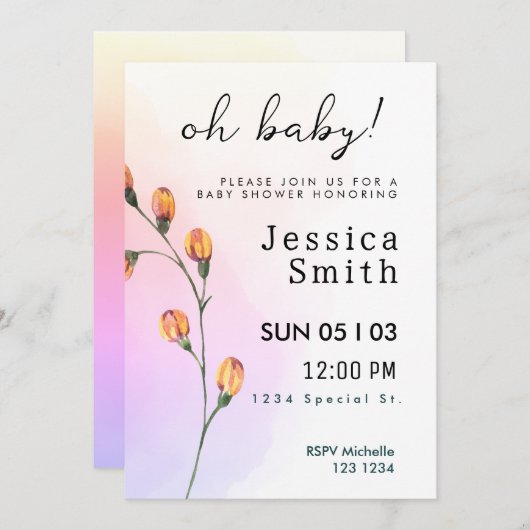 Roze Baby in het Baby shower Bloom nodigt uit Kaart (Voorkant / Achterkant)