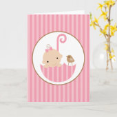 Roze Baby in Paraplu Baby shower Kaart (Gele Bloem)