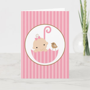 Roze Baby in Paraplu Baby shower Kaart