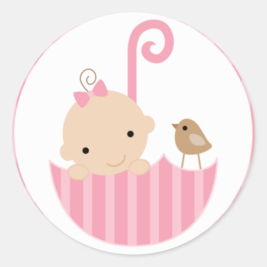 Roze Baby in paraplu Ronde Sticker (Voorkant)