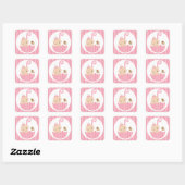 Roze Baby in paraplu Vierkante Sticker (Vel)
