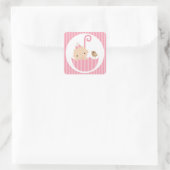 Roze Baby in paraplu Vierkante Sticker (Tas)