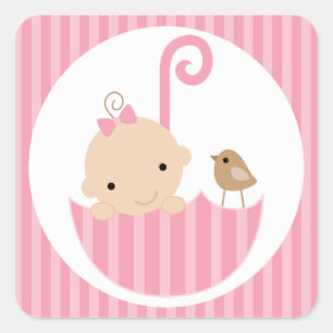 Roze Baby in paraplu Vierkante Sticker