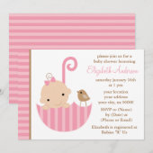 Roze Baby in Umbrella Baby shower Kaart (Voorkant / Achterkant)