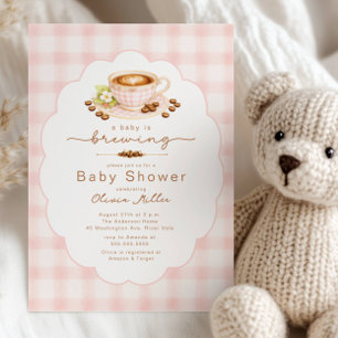Roze Baby Is Brewing Coffee Baby Shower Uitnodigin Kaart